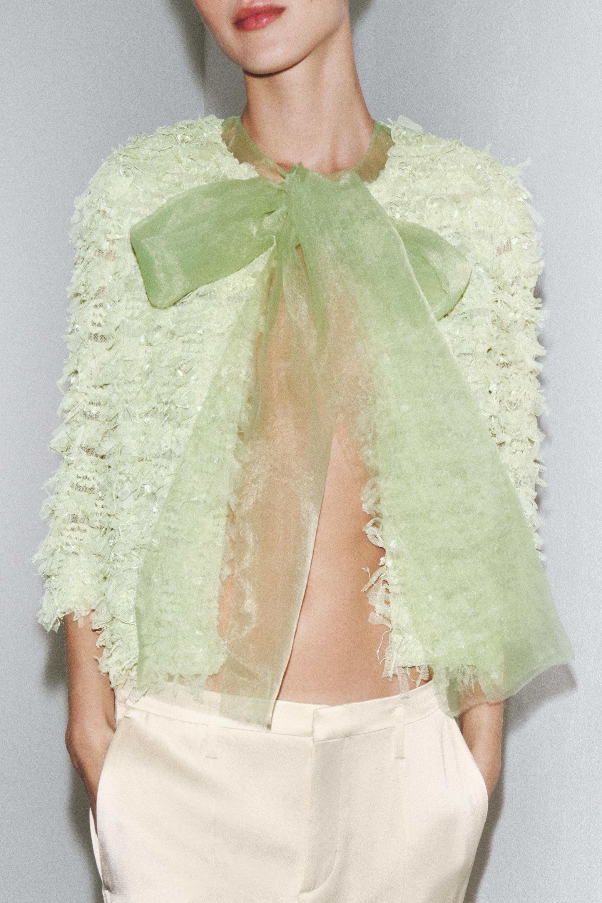 FRINGED ORGANZA TIE CARDIGAN | Zara US