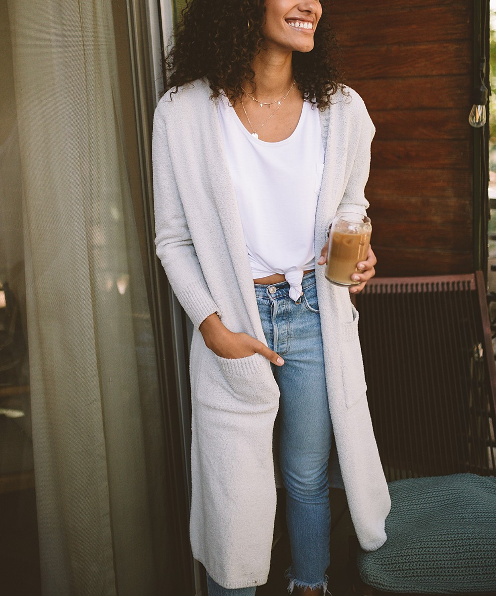 Amaryllis Women's Cardigans PALE - Pale Gray Open Longline Cardigan - Women | Zulily