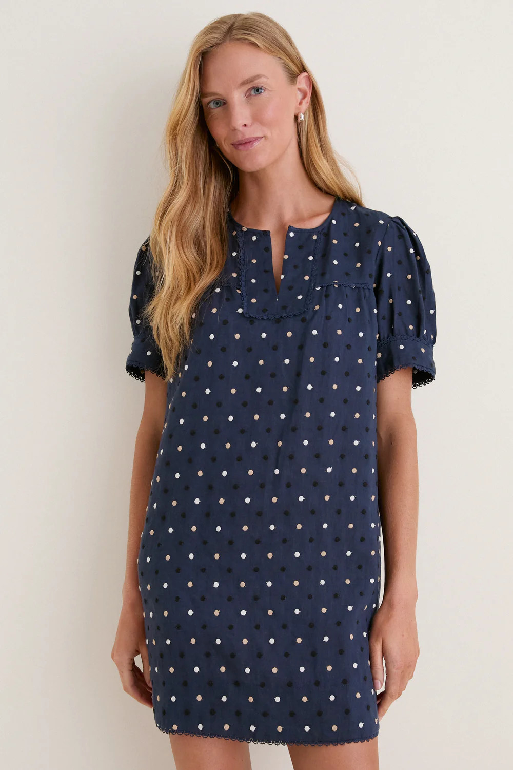 Navy Embroidered Dot Linen Bridget Dress | Tuckernuck (US)