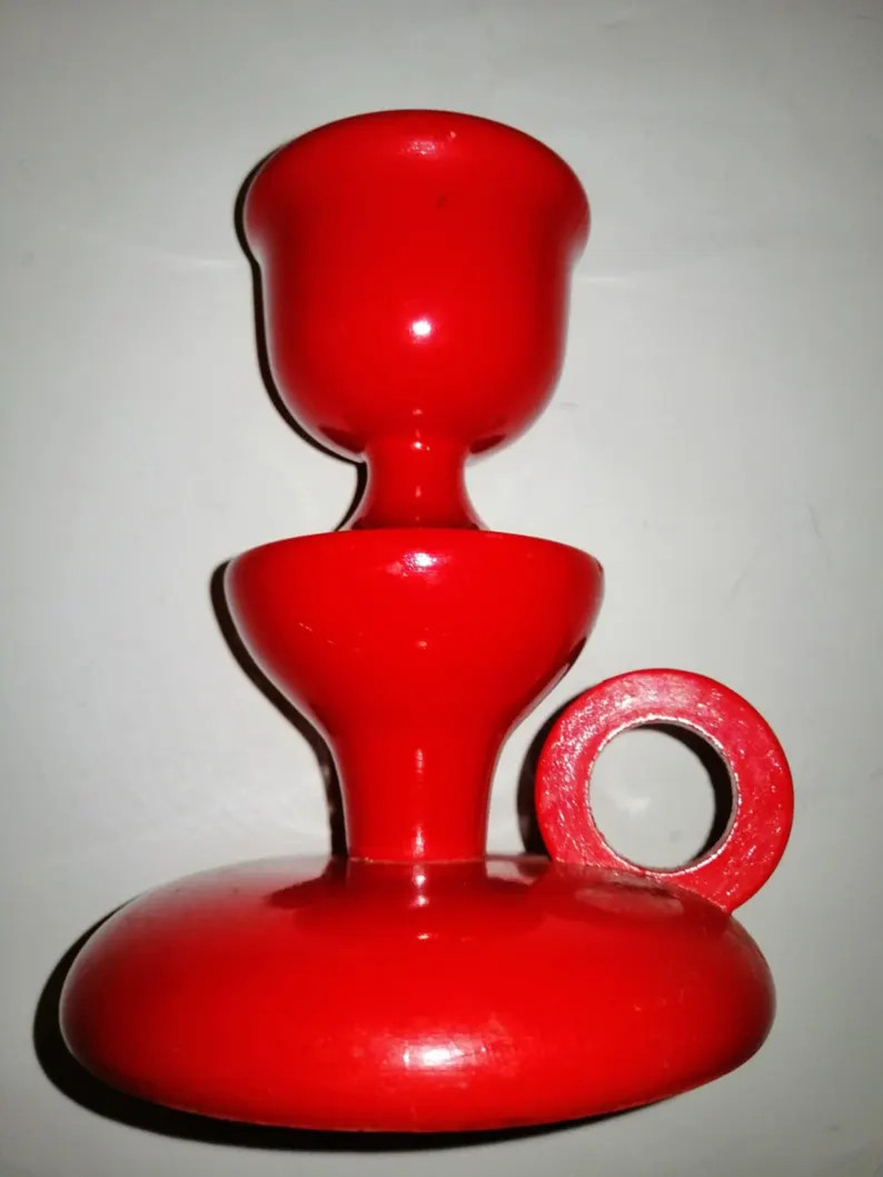 Vintage handmade Swedish red wooden candle holder Sweden scandinavian red Wood Candlestick Candel... | Etsy (US)