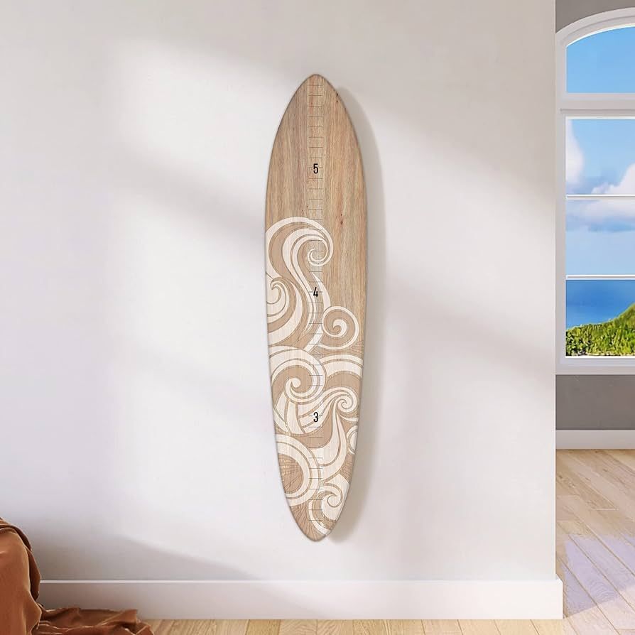 Wooden Surfboard Growth Chart - Kids' Room & Playroom Decor with Wall-Mounted - Wood w/White Wave... | Amazon (US)