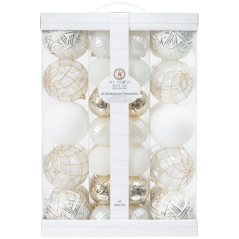 My Texas House, White and Gold Shatterproof Ornaments, 62 Count | Walmart (US)