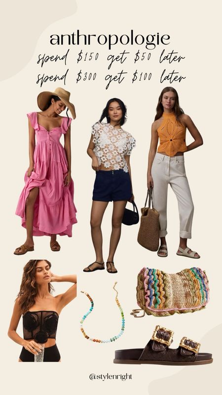 Anthro promotion!🤍 Spend $150 and get $50 later. Spend $300 and get $100 later!!

Anthro. Midsize fashion. Spring fashion. Spring dress. Lace top. Knit top. Summer fashion. Sundress. Beach bag. Vacation outfit inspo. Sandals.

#LTKSeasonal #LTKstyletip #LTKmidsize