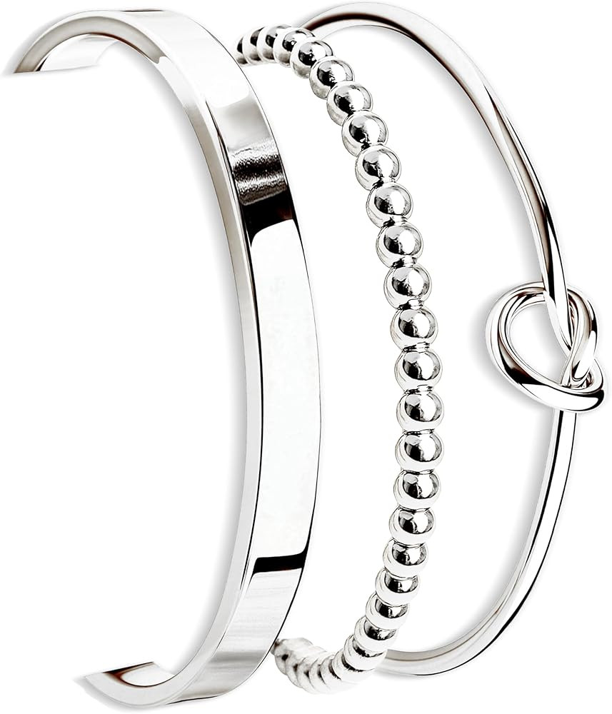 Silver Bracelets for Women Stack, Silver or Gold Plated Cuff Bangle Set, Trendy Silver Jewelry fo... | Amazon (US)