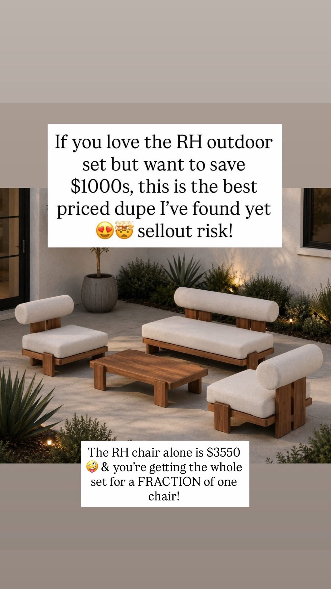 The best ever RH inspired outdoor furniture set!! Save thousands!