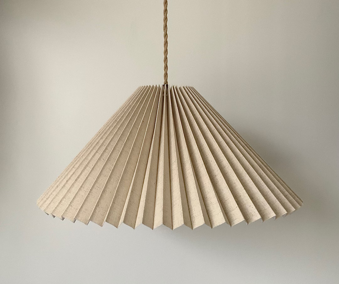 Hanging shade: Sand coloured linen MEDIUM EASTERN style pleated pendant / hanging shade, availabl... | Etsy (US)