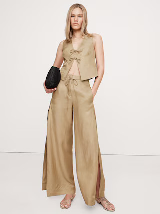 Ultra High-Rise Wide-Leg Viscose-Linen Pant with Side Slits | Banana Republic (US)