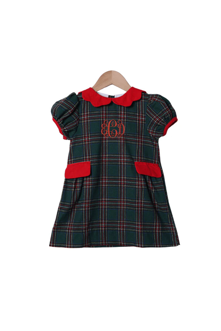 Tartan Plaid/Red Corduroy Bow Dress | The Smocked Flamingo