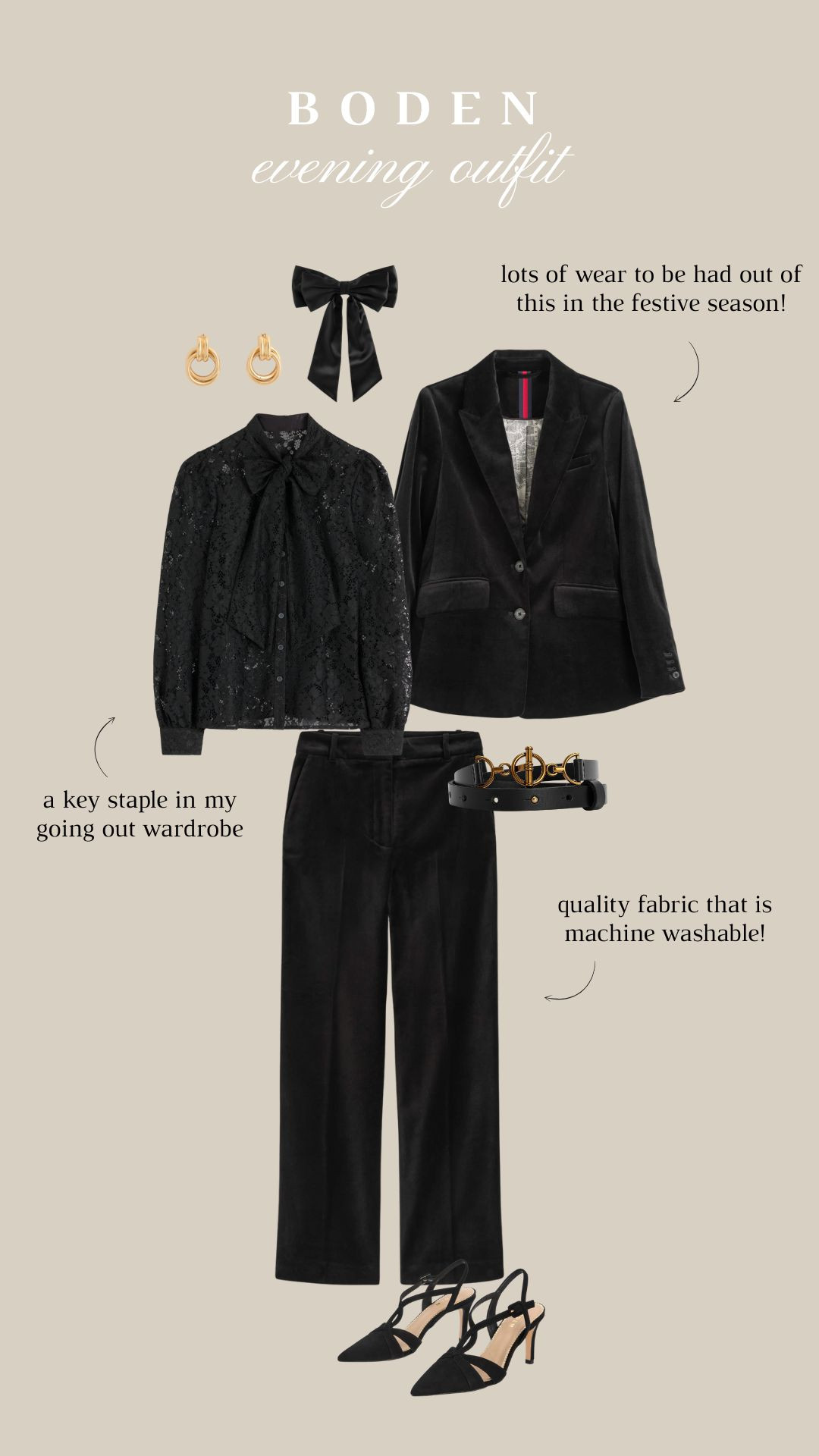Boden evening outfit, festive outfit, women's tailoring, Christmas outfit idea, black velvet blazer, party outfit, all black outfit  

 #LTKuk #LTKfestive #LTKstyletip