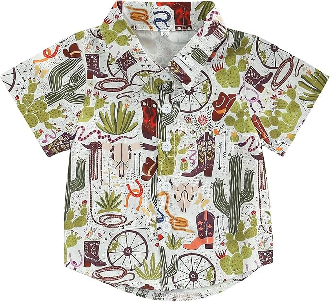 Toddler Baby Boy Button Down Shirt Short Sleeve T-Shirt Tops Western Cowboy Casual Tee Summer Clo... | Amazon (US)