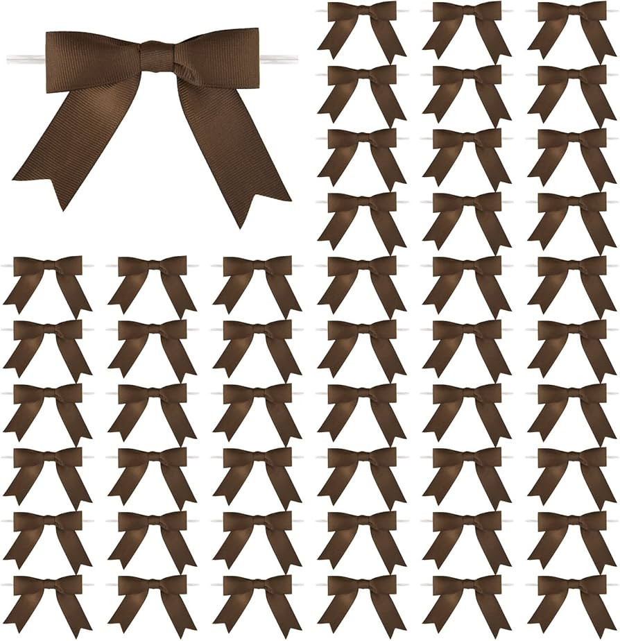 50 Pcs 3 Inches Grosgrain Ribbon Twist Tie Bows Brown Pretied Bows Premade Craft Bows for Treat B... | Amazon (US)