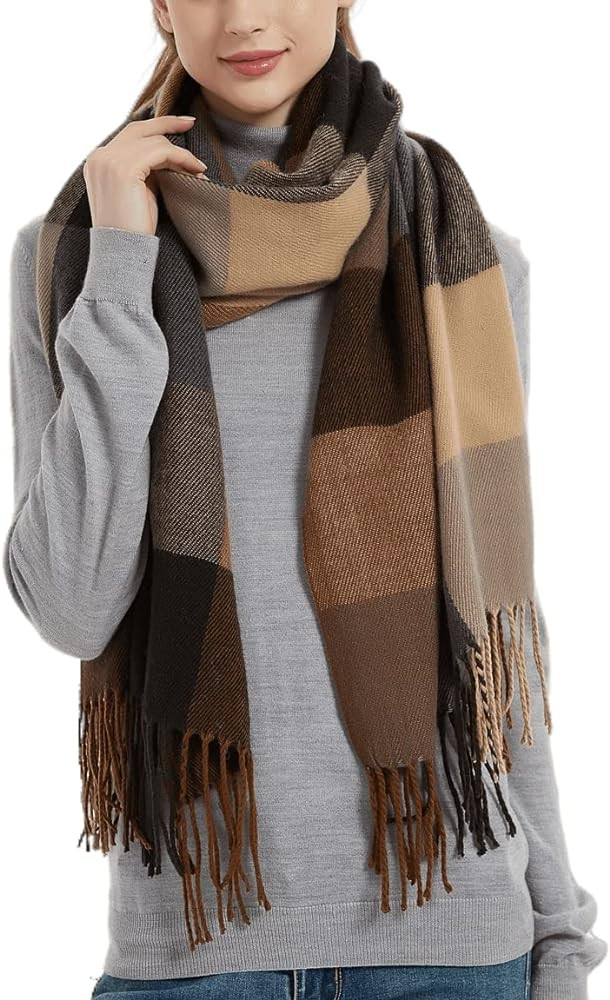 Wander Agio Women's Fashion Long Shawl Big Grid Winter Warm Lattice Large Scarf | Amazon (US)