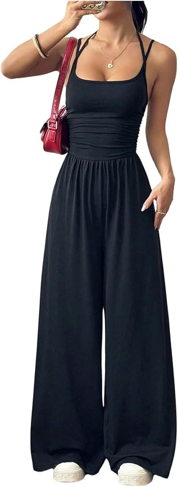Verdusa Women's Casual One Piece Jumpsuits Sleeveless Wide Leg Summer Romper Workout Jumpsuits Wi... | Amazon (US)