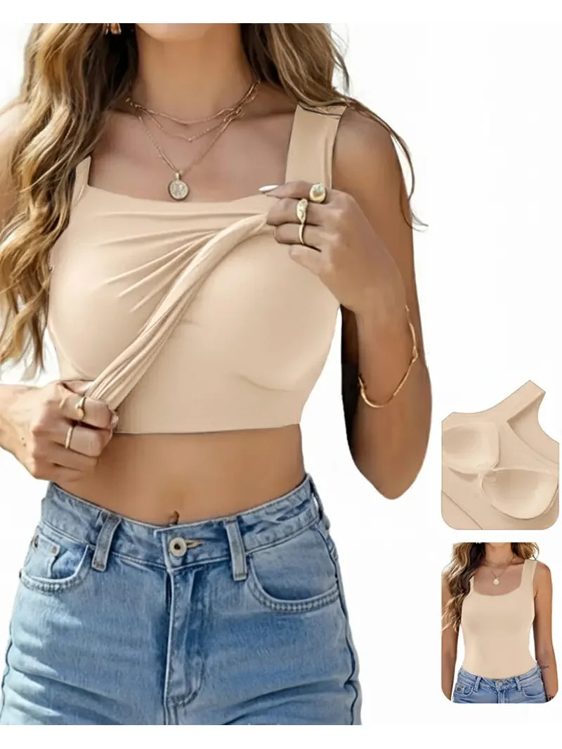 CHICME Padded Tank Tops For Women Built In Bra U-Neck Sleeveless Vest Elastic Slim Fit Shapewear ... | Walmart (US)