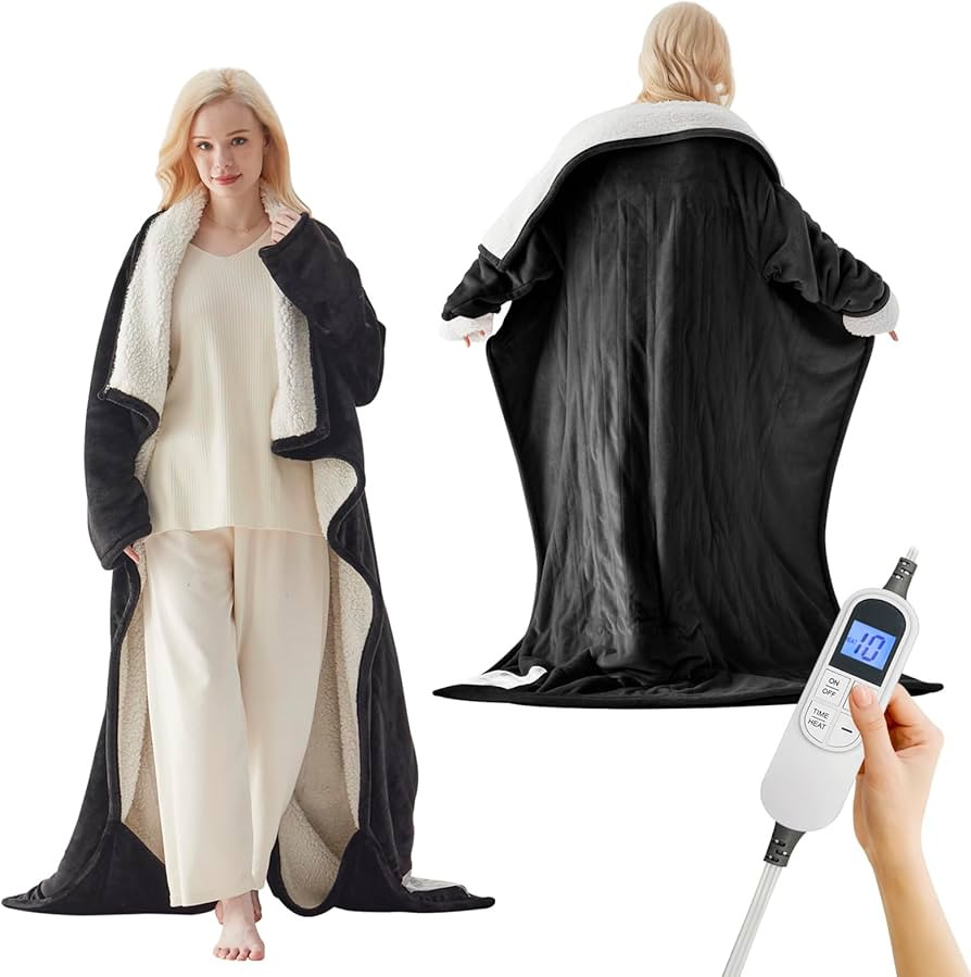 Electric Blanket Wearable with Foot Pockets & Sleeves, Electric Heated Snuggle Blanket, Flannel &... | Amazon (US)