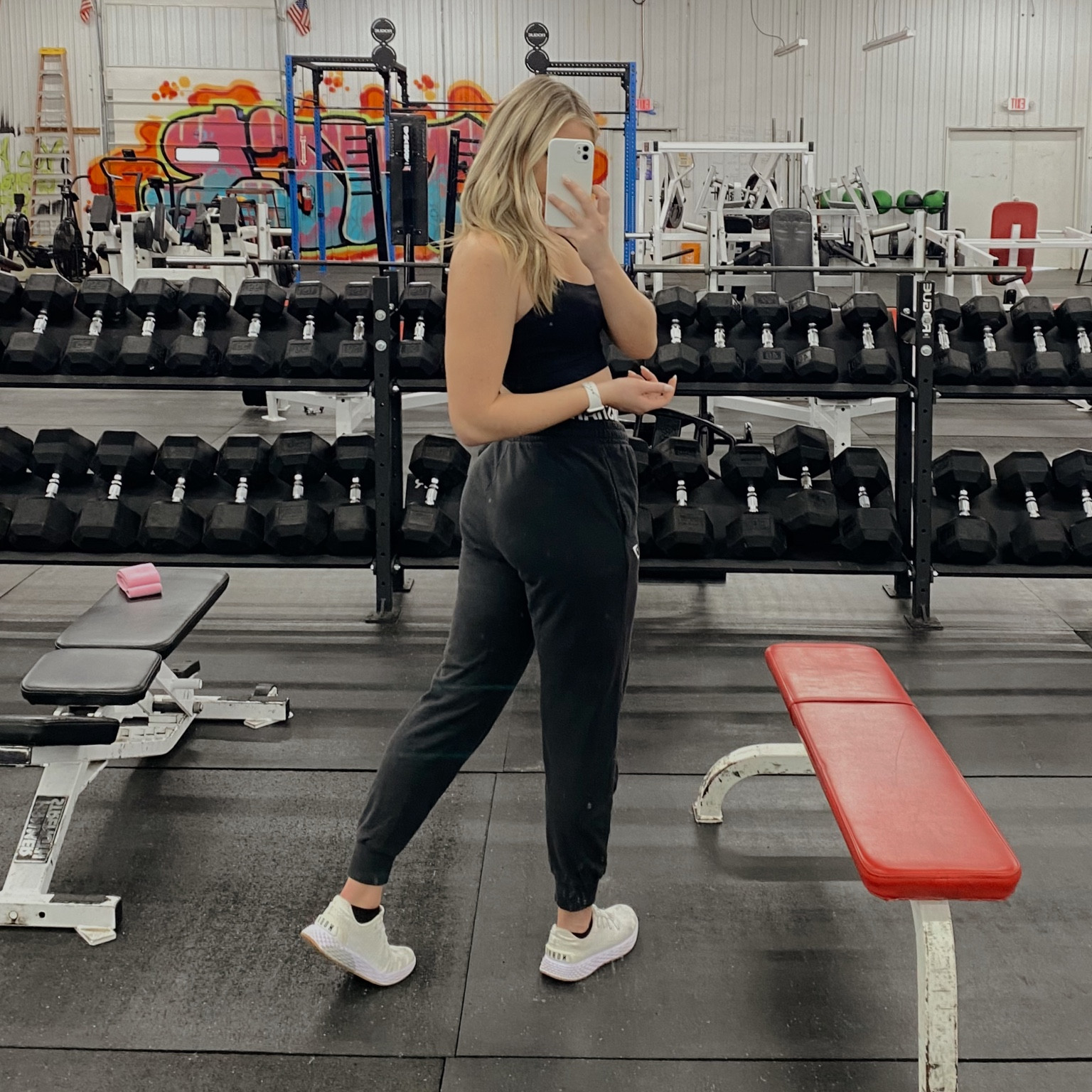 all black leg day gym girl fit 🖤
top (can’t find the exact one so i’ve linked a couple of similar options) 
shorts under joggers from gymshark 
joggers from gymshark 
shoes from nobull 
watch from apple 

#LTKfitness #LTKshoecrush