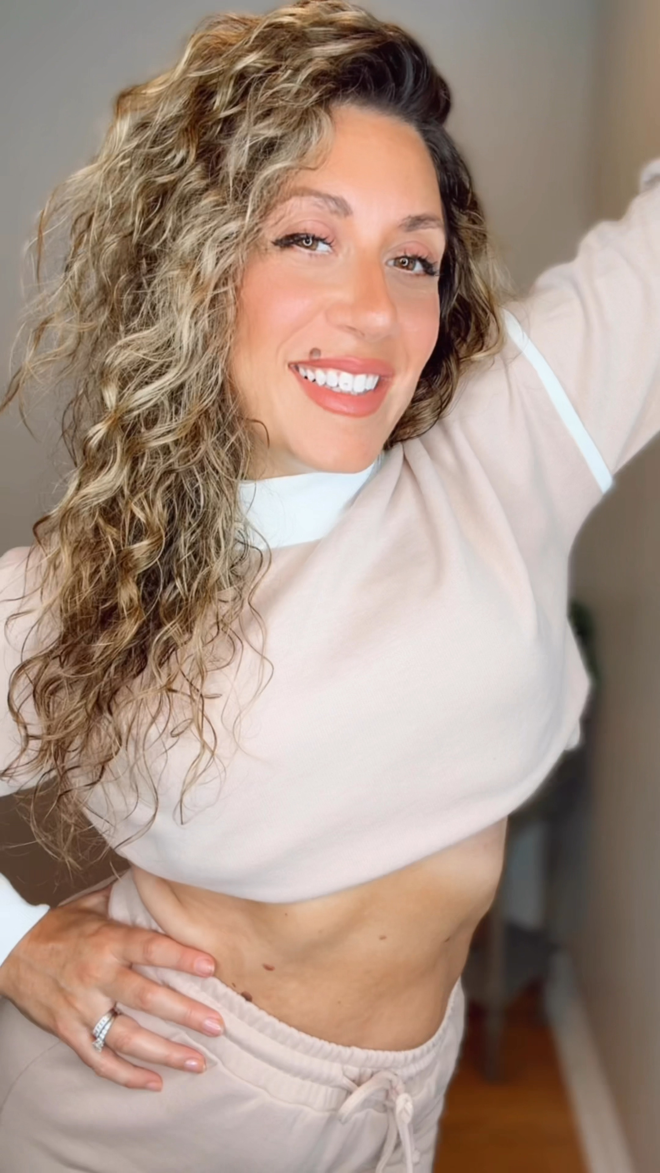 Super cozy, thick and warm athleisure set!  I love this because you can style the top in so many ways- tucked in, tucked under (with accessory linked below), or over the pants. Pants are high- waisted with drawstring elastic, deep back pockets and hems are cuffed. I’m 5’3”, and wearing my true size, small. 

#LTKStyleTip #LTKVideo #LTKActive