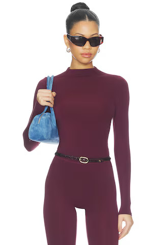 Naked Wardrobe Mock Neck Top in Burgundy. - size L | Revolve Clothing (Global)