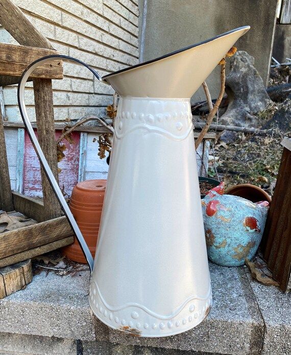 Rustic Farmhouse Vintage Cottage Chic Tall Water Spot Pitcher Can | Garden Outdoor | Home Decor |... | Etsy (US)