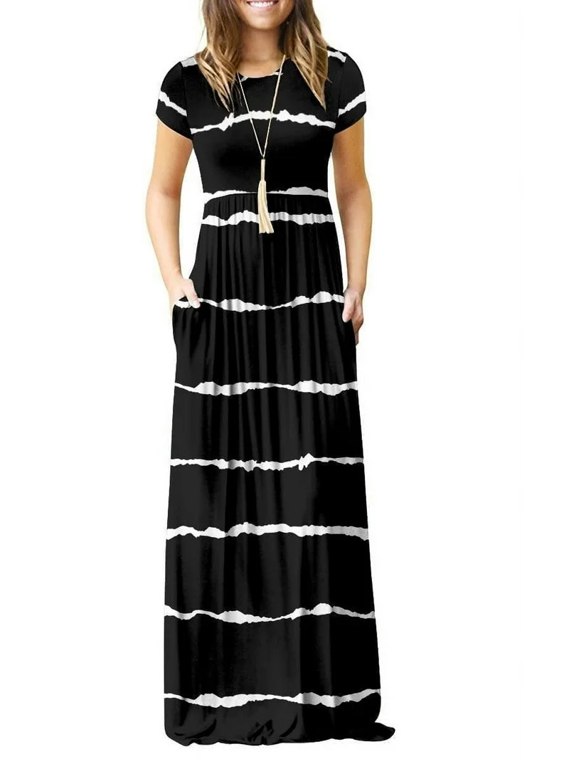 Aiyino Women's Maxi Dresses Short Sleeve Casual Long Dresses Loose with Pockets | Walmart (US)