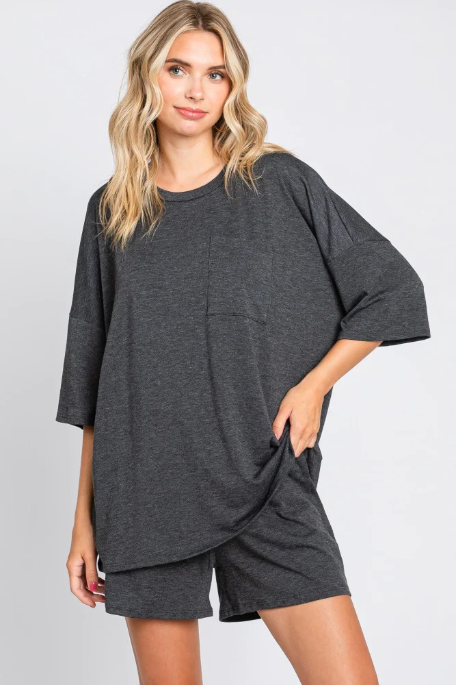 Charcoal Pocket Front Short Sleeve Pajama Short Set | PinkBlush Maternity