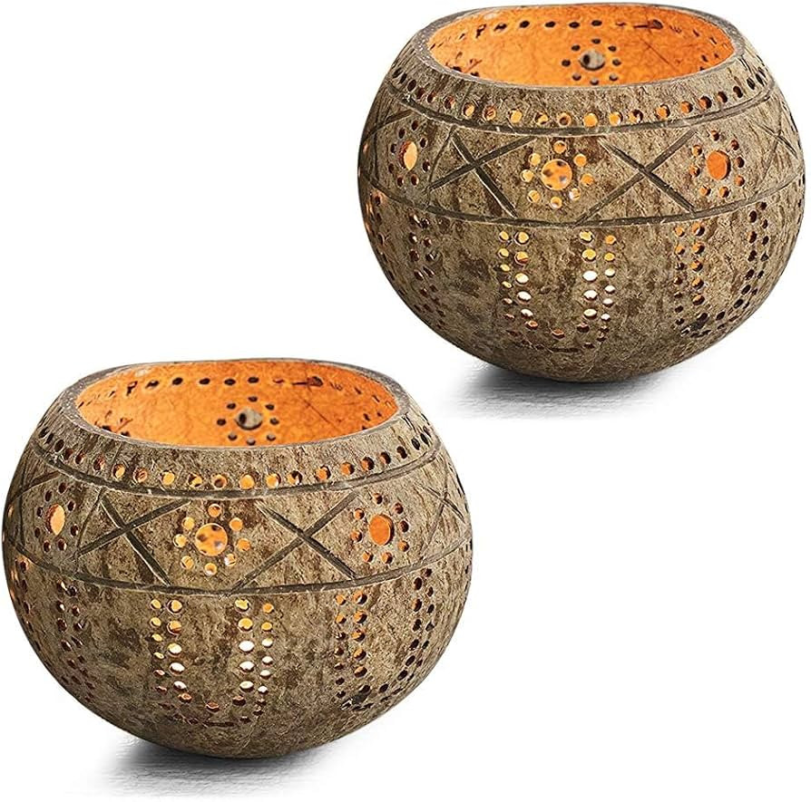 QTMY 2 Pack Votive Candle Holders,Handmade Coconut Shell Candle Holder for Tealight Small Pillar,... | Amazon (US)