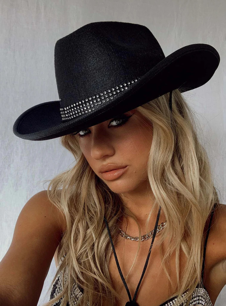 Rissell Rhinestone Cowboy Hat Black | Princess Polly US