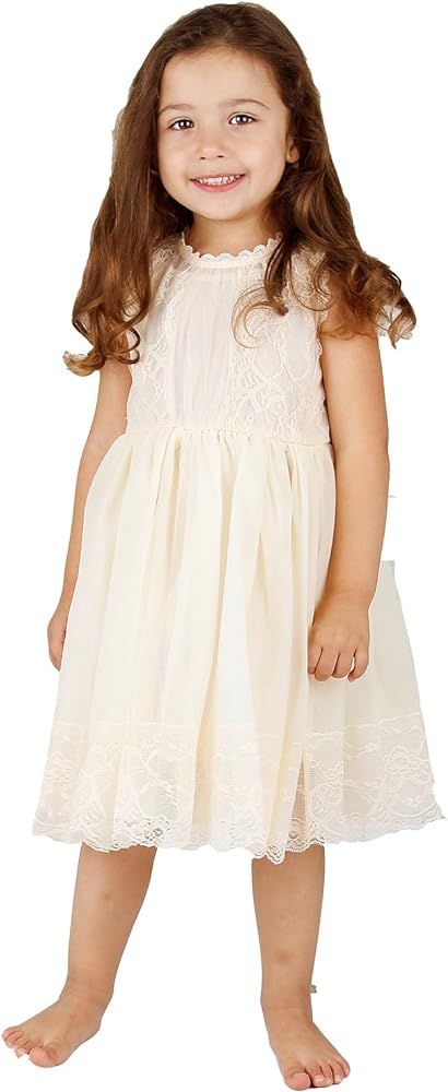 Bow Dream Ivory Off White Lace Vintage Flower Girl's Dress | Amazon (US)