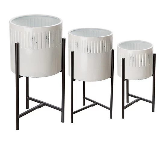 Glitzhome White Washed Metal Plant Stands Indoor Outdoor S/3 | QVC