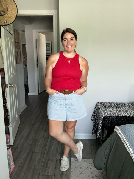 Another cute ♥️🤍💙 look for the 4th! The shorts are from Abercrombie, they run TTS, comes in several wash options and are 15% off through today, with an additional 15% off with code DRESSFEST! The tank is from Loft, it runs TTS, comes in a lot of color options, is on sale for $18.86 and you get an additional 30% off the sale price! 

#LTKStyleTip #LTKMidsize #LTKSaleAlert