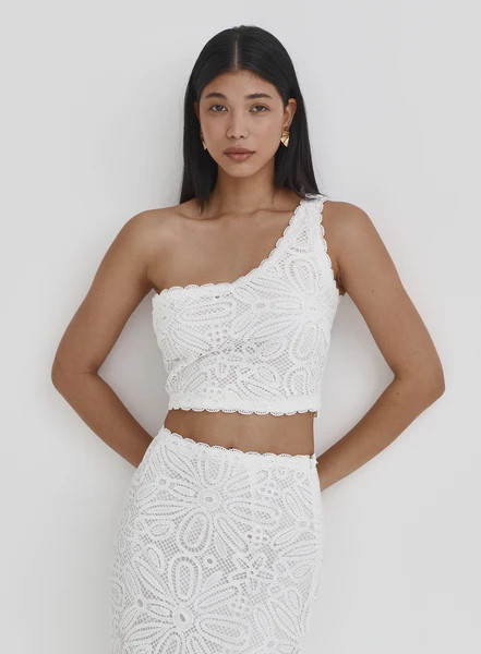 White Crochet One Shoulder Top- Mae | 4th & Reckless