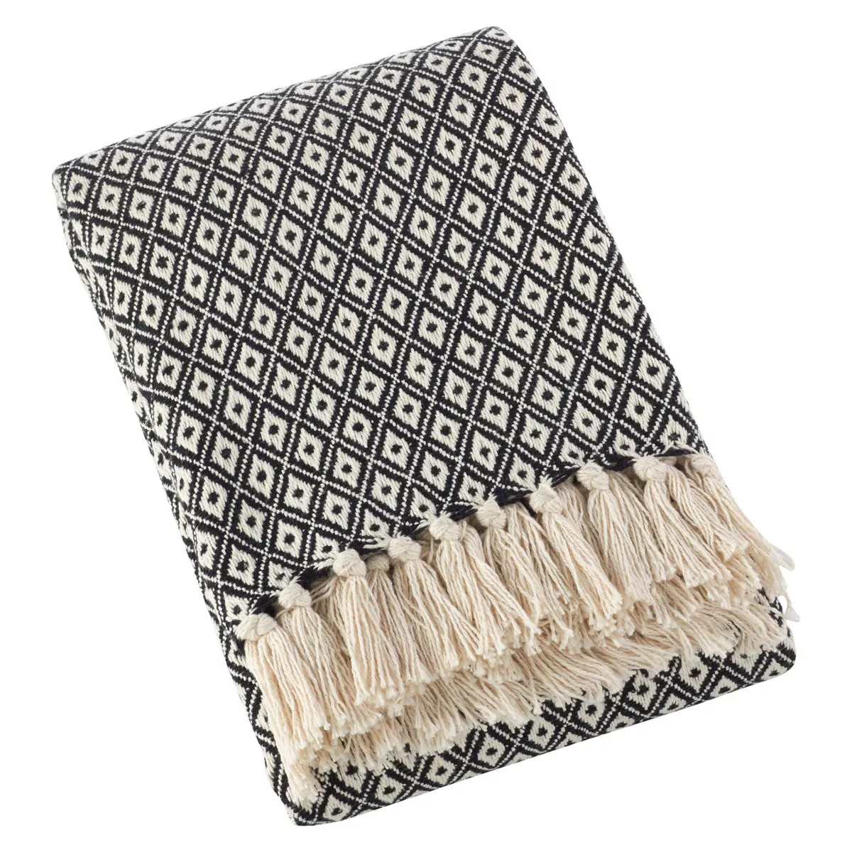 50"x60" Sevan Soft Cotton Diamond Weave Throw Blanket Black - Saro Lifestyle | Target