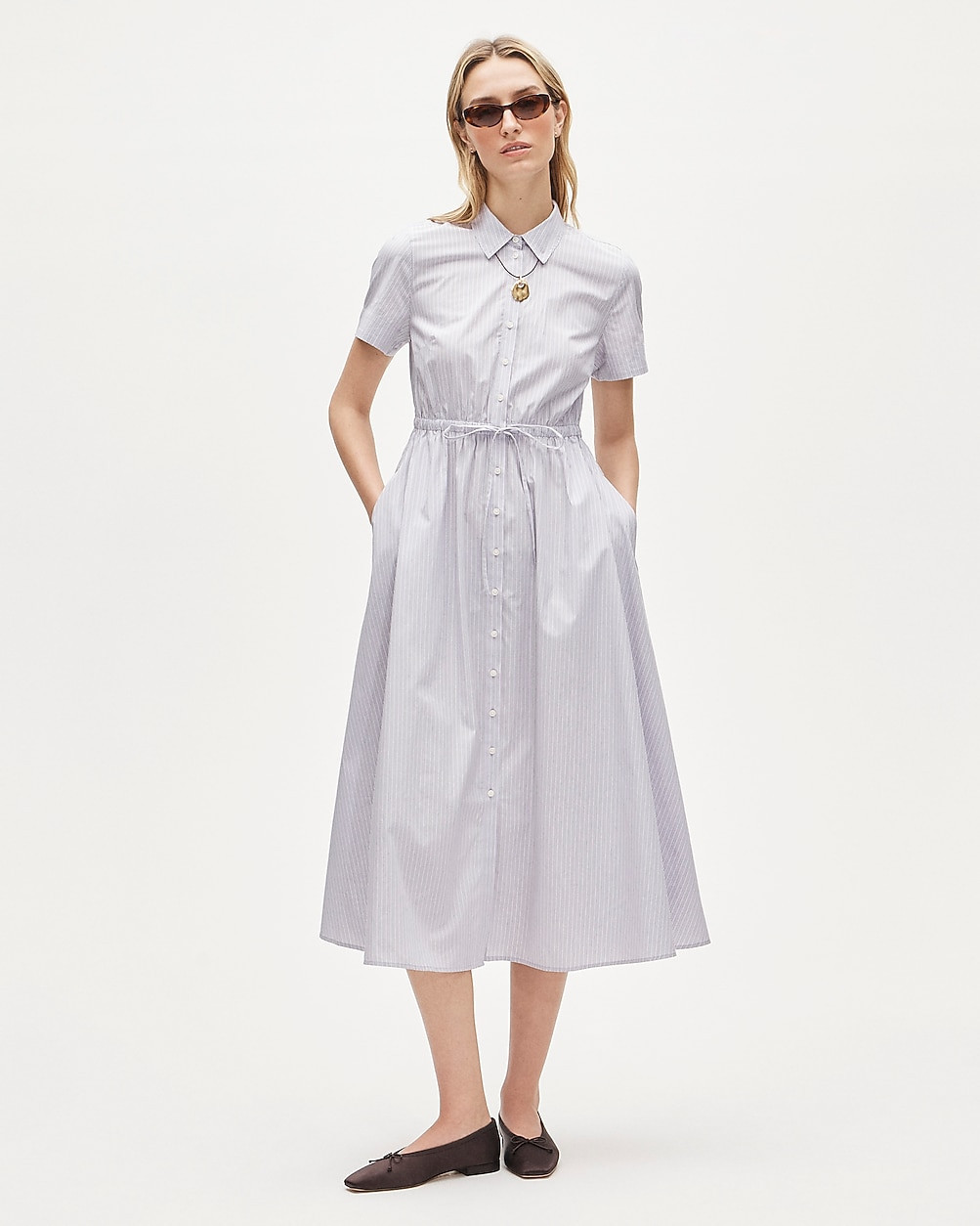 Cerise shirt-dress in striped cotton poplin | J. Crew US