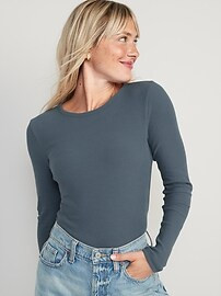 Plush Long-Sleeve Rib-Knit Slim-Fit T-Shirt for Women | Old Navy (US)