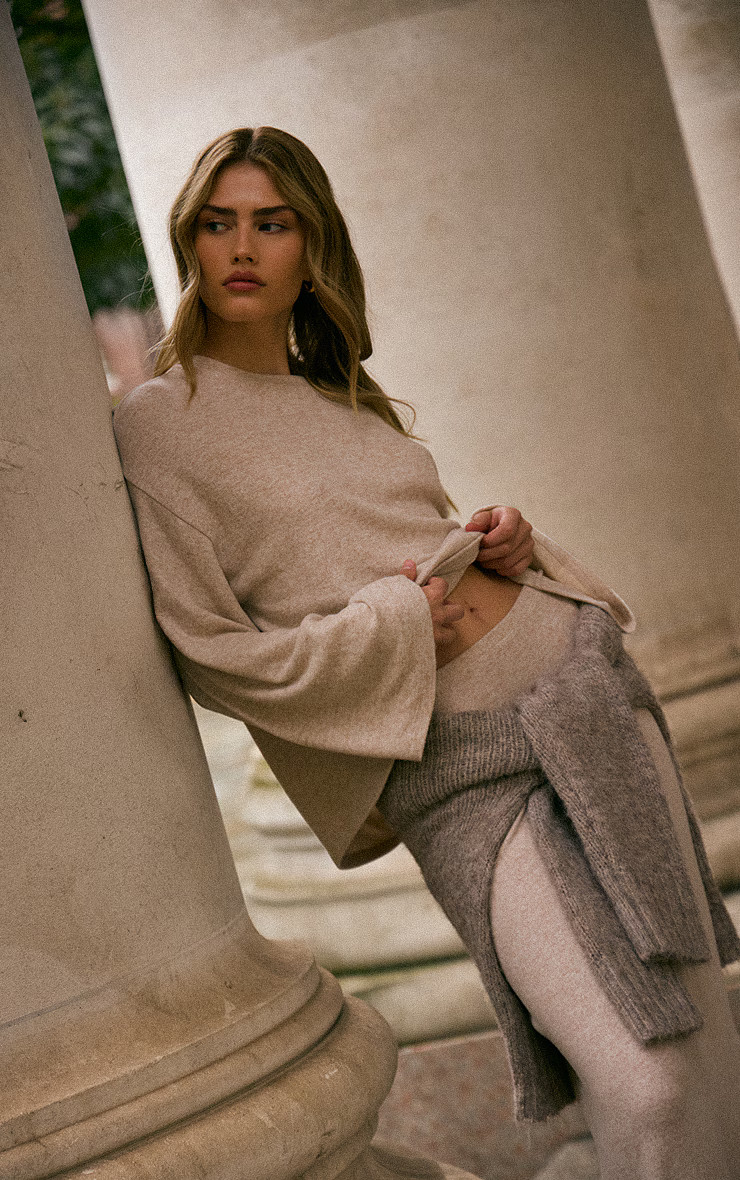 Sand Marl Soft Knit Slouchy Long Sleeve Top | PrettyLittleThing UK