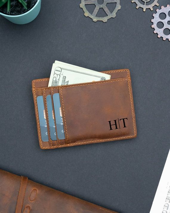 Personalized Slim Wallet, Fathers Day Gift, Minimalist Leather Card holder | Etsy (US)