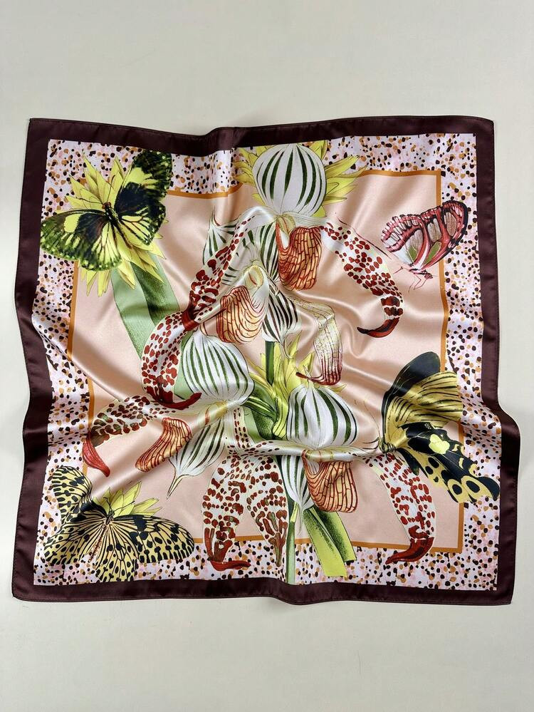 1pc Women's Bohemian Floral & Butterfly Print Elegant Satin Scarf, Neckerchief, Headscarf, Dress Accessory | SHEIN