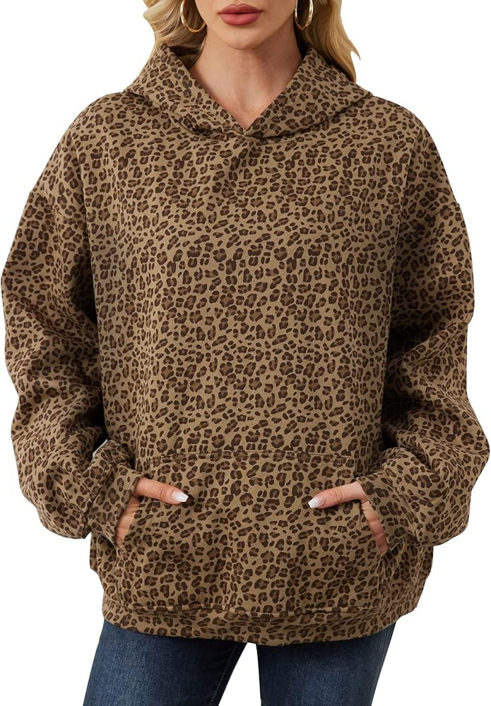 Womens Camo Hoodies Maple Leaf Print Oversized Hooded Sweatshirt Fleece Pullover Sweatshirts Long... | Amazon (US)