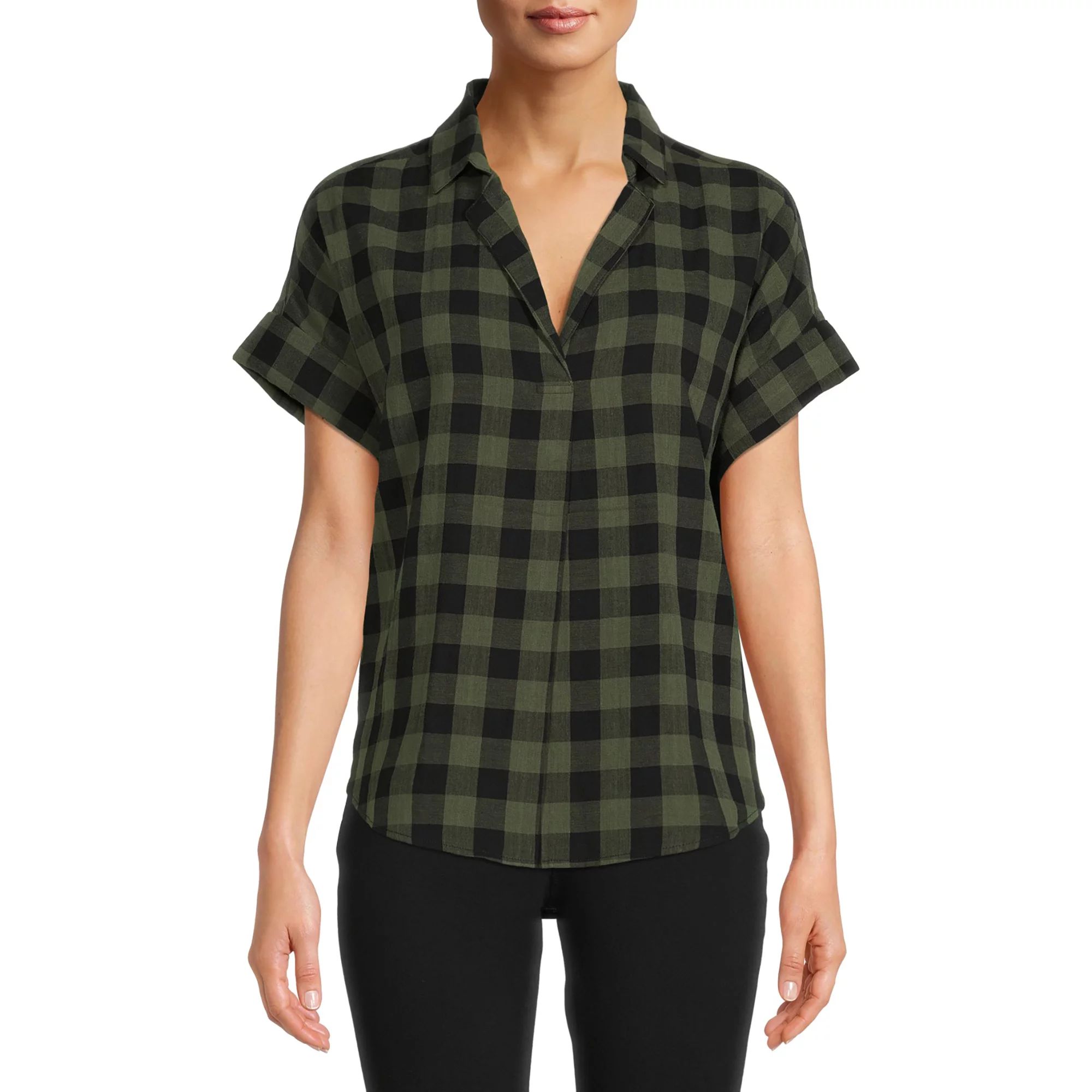 Time and Tru Women's Roll Sleeve Popover | Walmart (US)