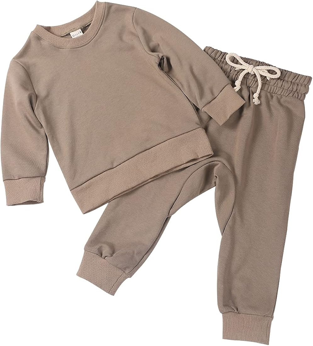 Gicrk Simple Toddler Baby Jogger Sets Girl Boy Kids neutral Clothes Casual Long Sleeve Sweatshirt... | Amazon (US)