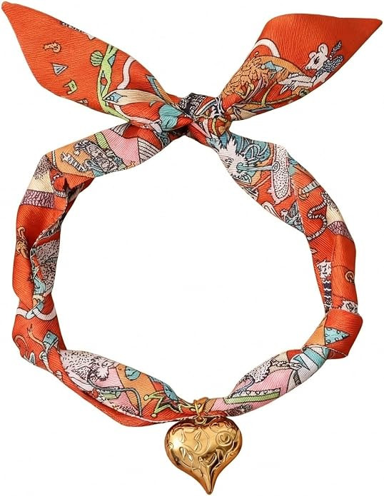 Scarf Bandana Necklace for Women, Gold Charms With Heart Pendant Vintage Lightweight Leopard Chok... | Amazon (US)