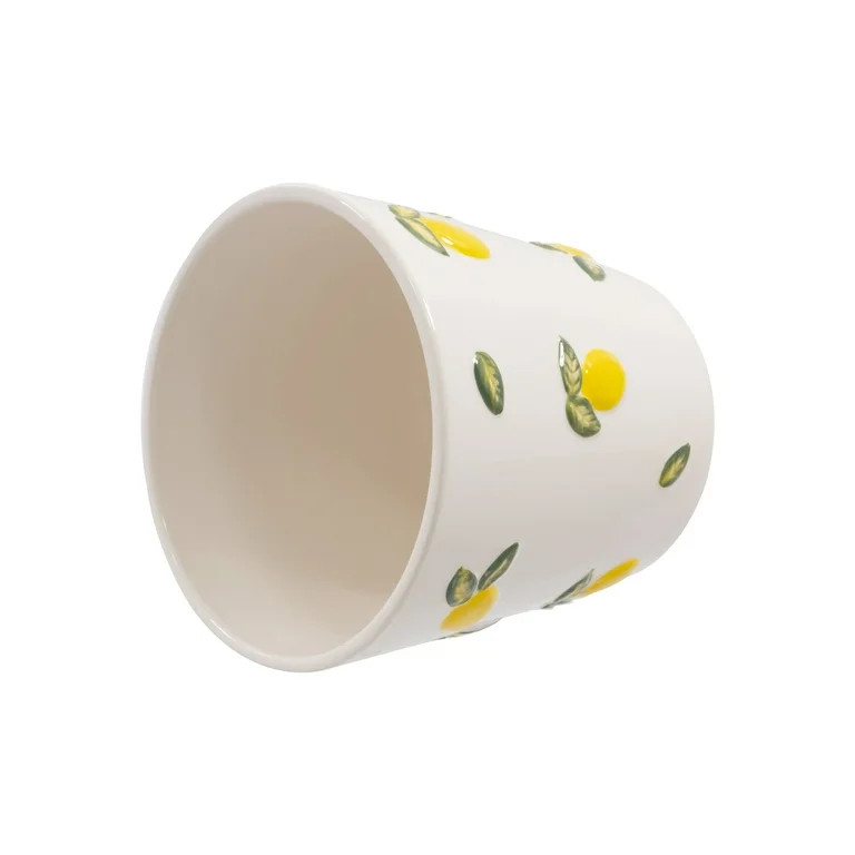 Mainstays 6.25" x 6.25" x 6" Round Cream and Yellow Ceramic Lemon Planter - Walmart.com | Walmart (US)