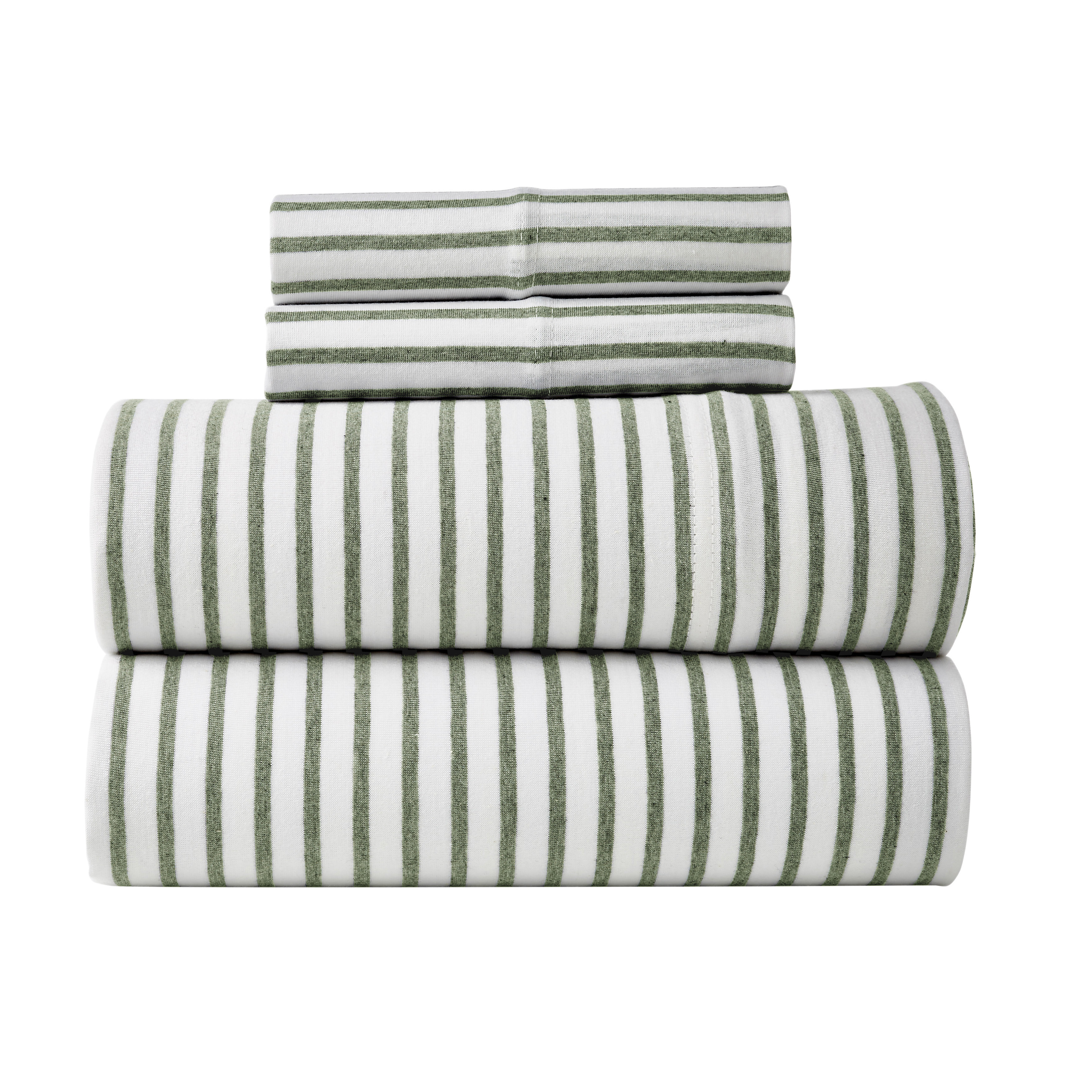 Gap Home T-Shirt Soft Mini Stripe Jersey Sheet Set, Deep Pocket, Queen, Olive, 4-Pieces | Walmart (US)