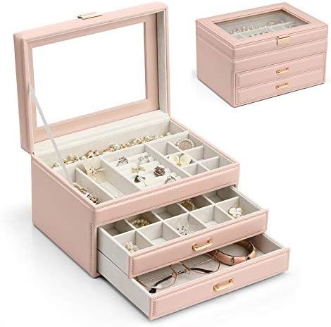 VlandoJewelry Box Leather Large-Capacity Jewelry Boxes, Mirror Jewelry Organizer for Girls,Earrin... | Amazon (US)