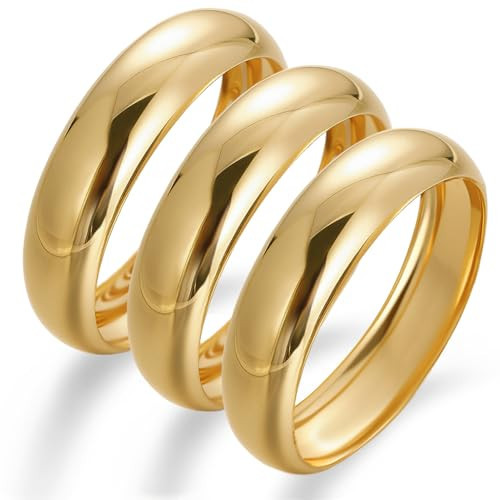 3PCS Chunky Gold Bangle Bracelets for Women, Dainty 14k Gold Plated Big Stackable Bangles Set, Trendy Cuff Bracelet Stack Fashion Jewelry Gifts | Amazon (US)