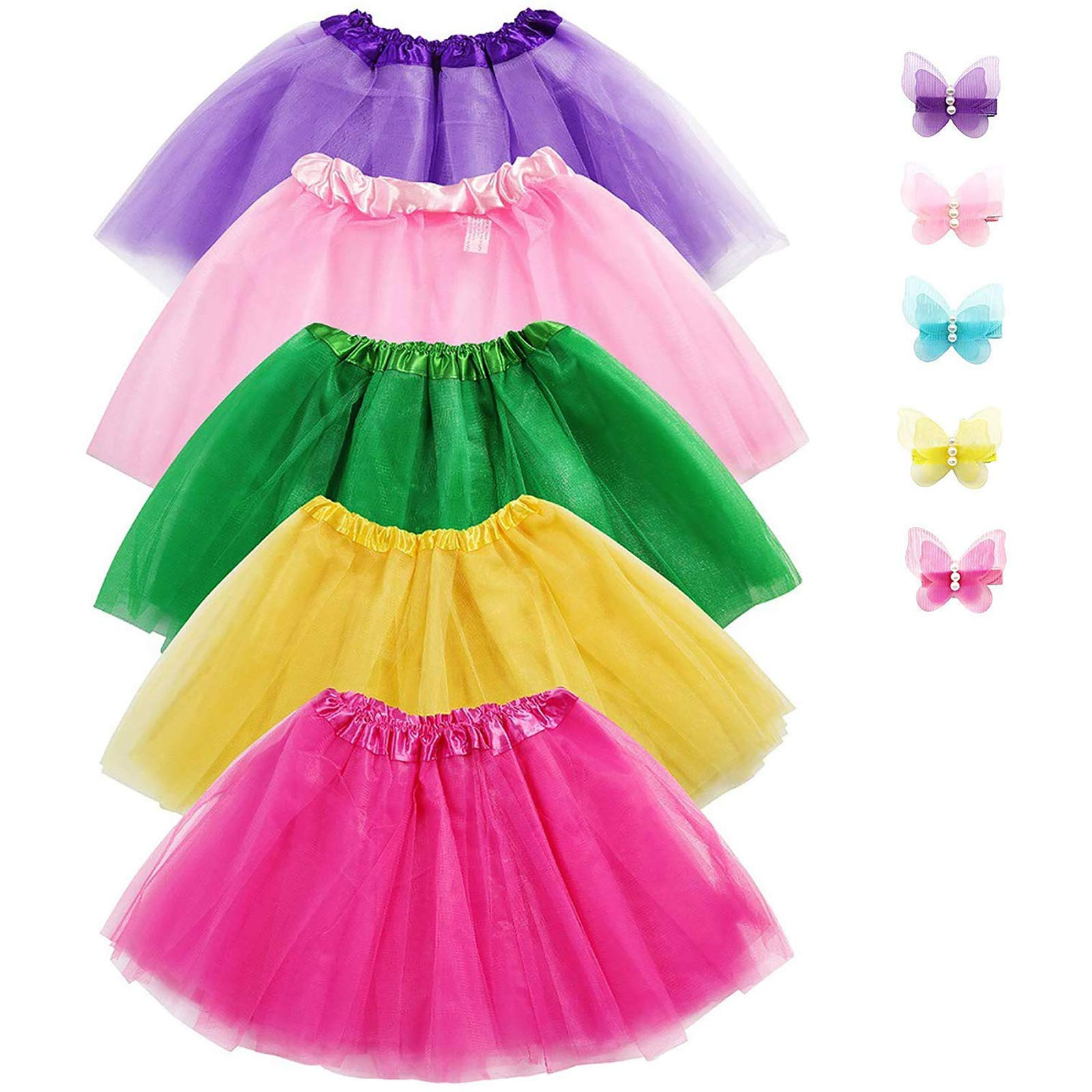 Jeowoqao Girls Tutu Set, 5pcs Tutus Dance Tutus Dress with 5pcs Flower Hairpins Fit Kids Age 3 4 ... | Amazon (US)
