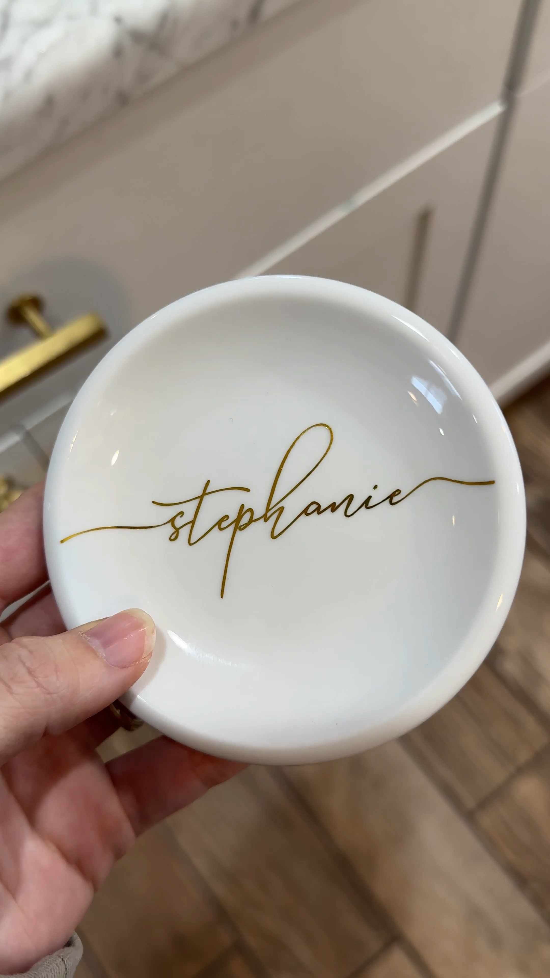 Gift idea for her! Personalized jewelry holder with elegant gold foil script name! 

Home decor, bridesmaid gift, hostess gift idea, stocking stuffers under $20! 

#LTKhome #LTKHoliday #LTKGiftGuide