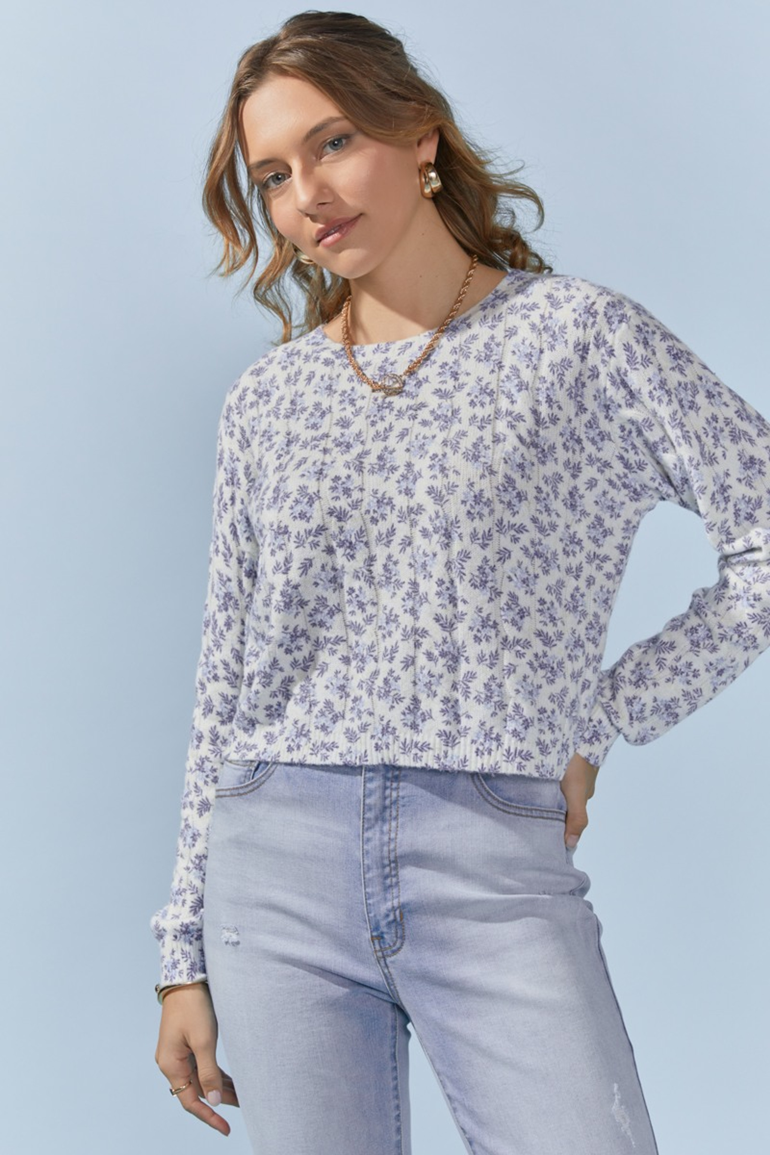 Candace Floral Cable Pattern Pullover | Francesca's