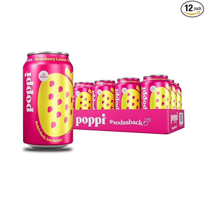 Poppi Prebiotic Soda, Sparkling Water & Fruit Juice, Strawberry Lemon, 12 Oz, 12 Pack | Amazon (US)
