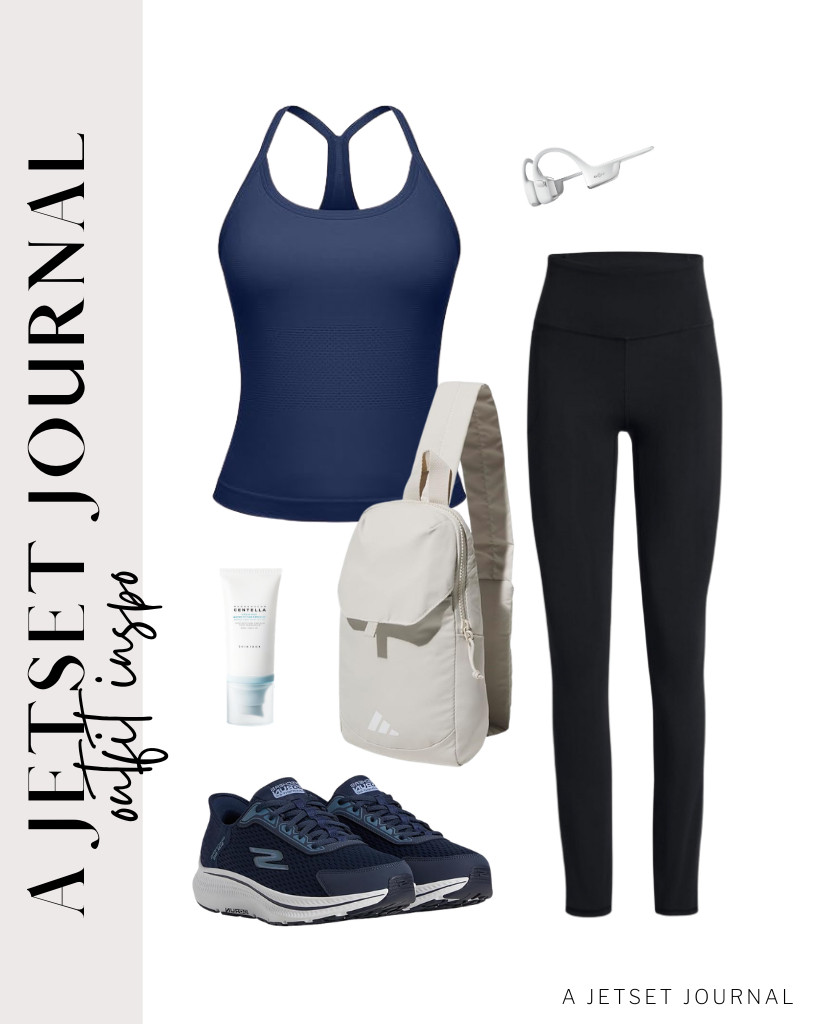 Step into these Skechers slip-in sneakers when you pair this navy workout top with buttery-soft leggings. You can use this trendy adidas sling bag with this outfit and put on your SHOKZ headphones.

#LTKSeasonal #LTKSaleAlert #LTKTravel
 

 